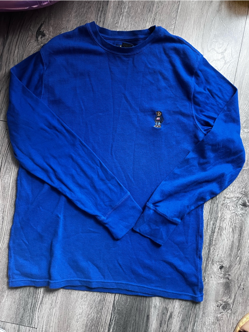 Polo Ralph Lauren Mens knit Bear logo Folded Waffle Long-Sleeve Shirt L - Picture 3 of 10